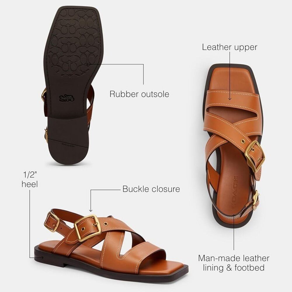 Coach Archival Strappy Buckle Flat Sandal Women's Size 8 Brown Open Toe - Picture 6 of 6